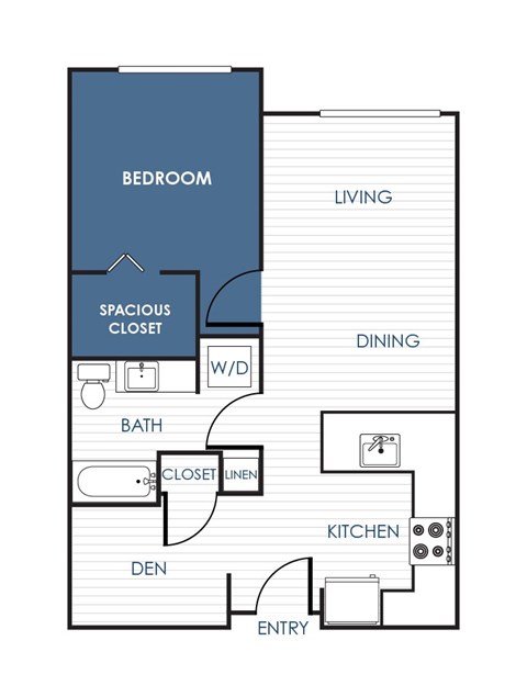 Floor plan for 1 bed, 1 bath, 794 sqft